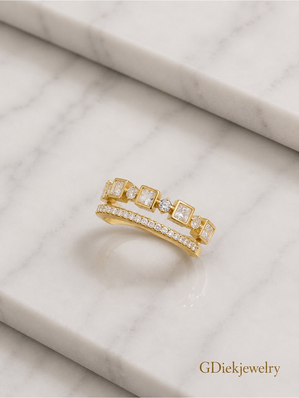 Goldfilled Adjustable  Cubic Zirconia Crown Stackable Ring - Gold
